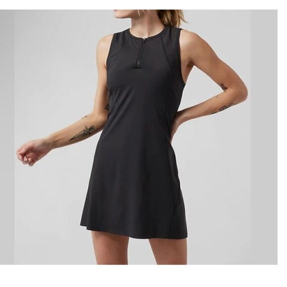 Athleta Mesh Match Point Black Tennis Exercise Dress Size Medium - Picture 1 of 8